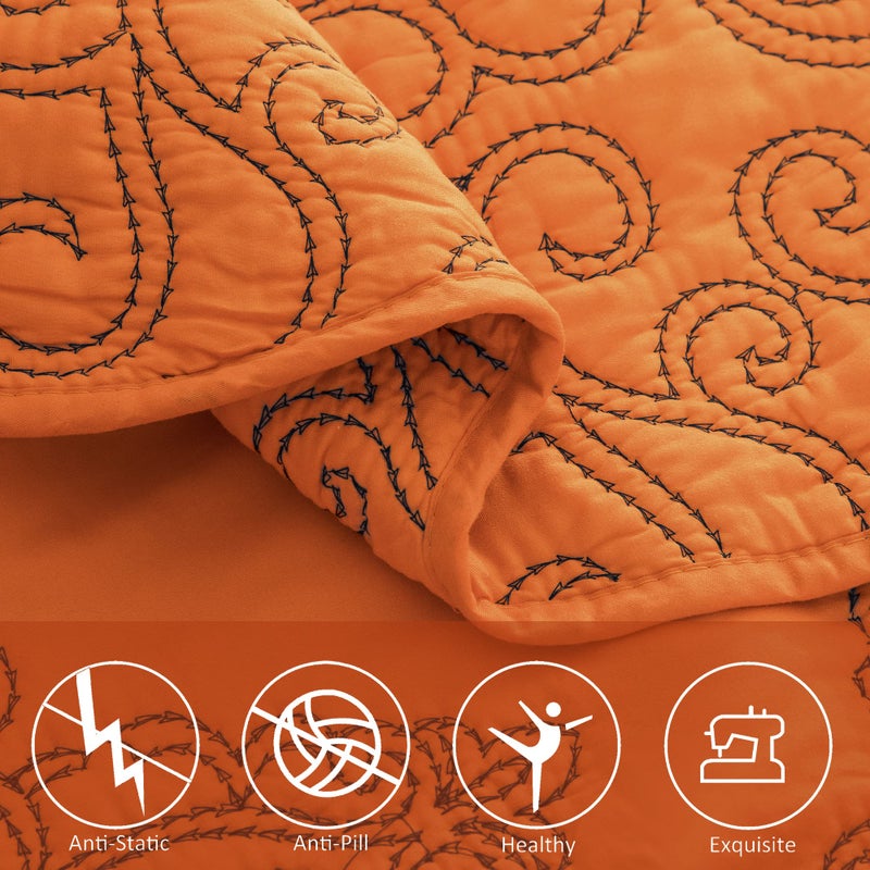 Home Soft Things Damask 4 Piece Bedspread Set, Scalloped Edge Reversible Quilt Coverlet Comforter Prewashed Bedding Set, Matelasse Embossed Floral Solid Pattern,Nectarine Oversize King(120" x 120") - Image 3